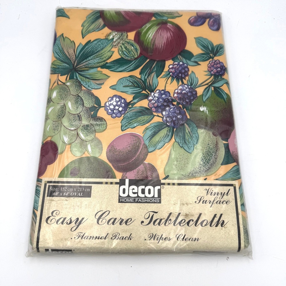 Vtg 90s Decor Home Fashions Tablecloth 60x84 Yellow Fruit Vinyl Cottagecore